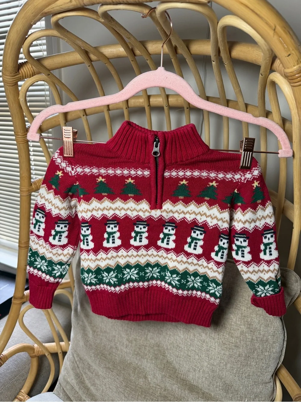 The Children’s Place Toddler Christmas Sweater 2T Snowman Trees 1/4 Zip Pullover